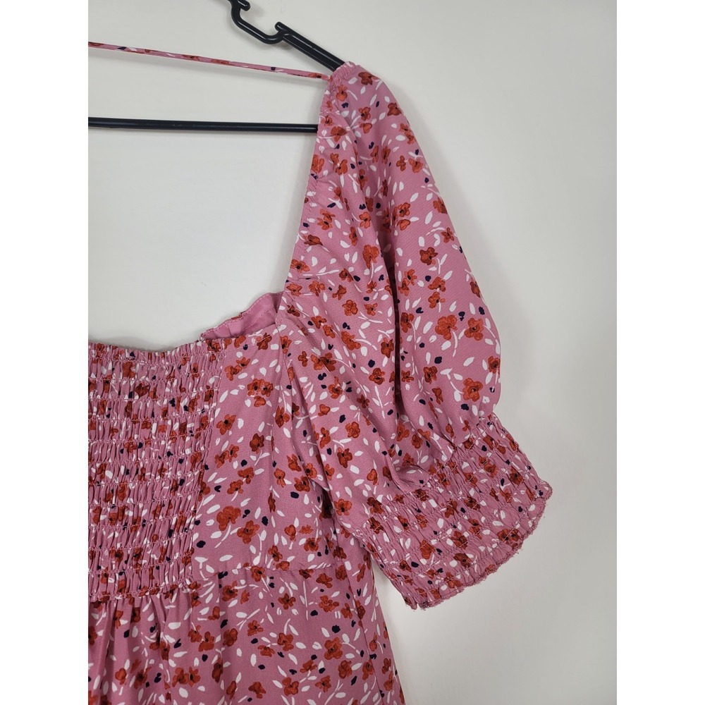 Trixxi Sz XL pink ditsy floral print puff sleeve Smocked mini dress Junior's - Picture 6 of 16